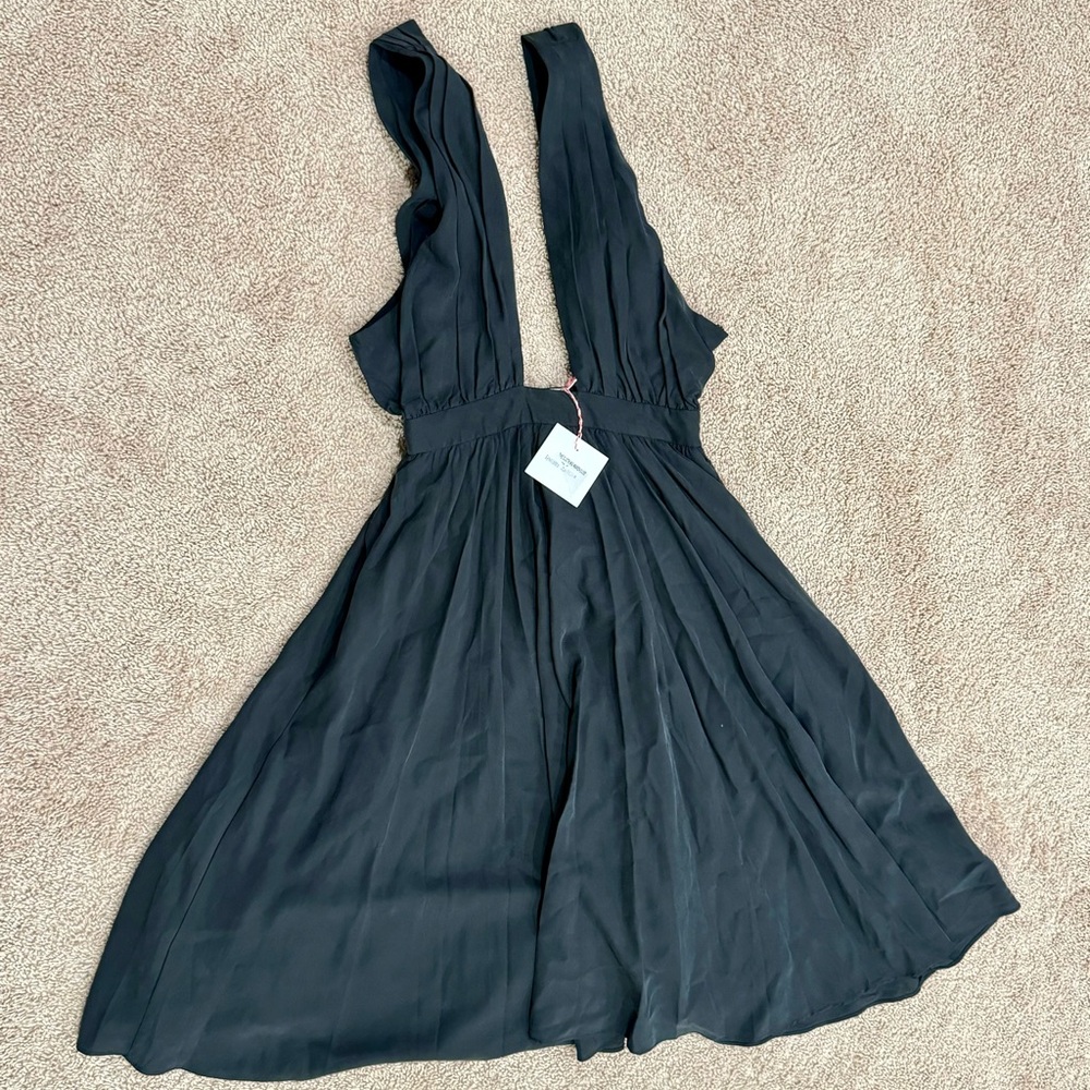 Rachel Antonoff Black Deep-V Pleated Midi Dress